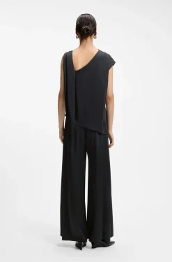 Straight-leg jumpsuit with pin and gathered detail