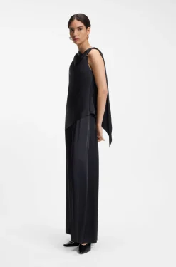 Straight-leg jumpsuit with pin and gathered detail