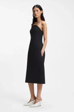 Strapless dress in stretch crepe with built-in corset