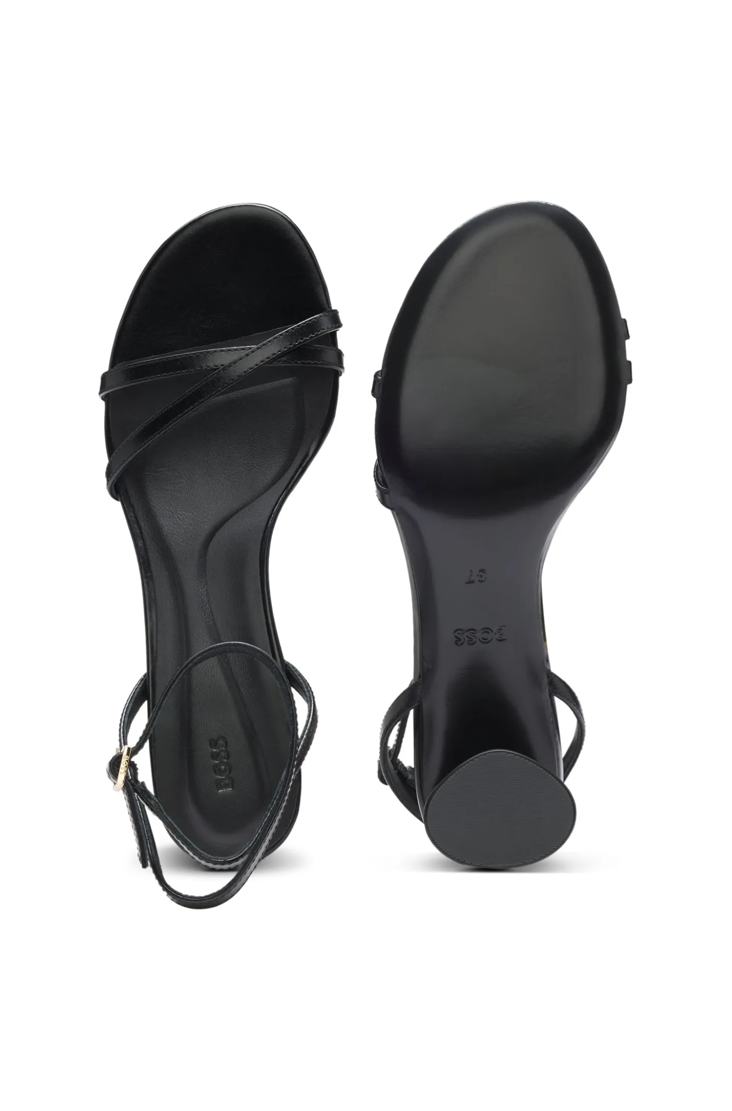 Strappy sandals in leather with block heel