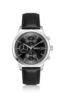 Stratus chronograph watch with black leather strap