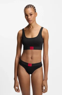 Stretch-cotton bralette with red logo label