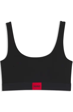 Stretch-cotton bralette with red logo label