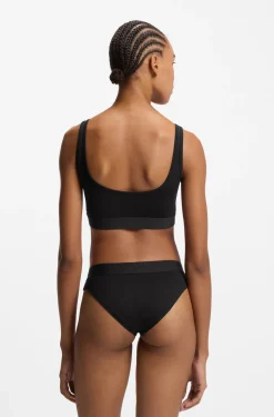 Stretch-cotton bralette with red logo label