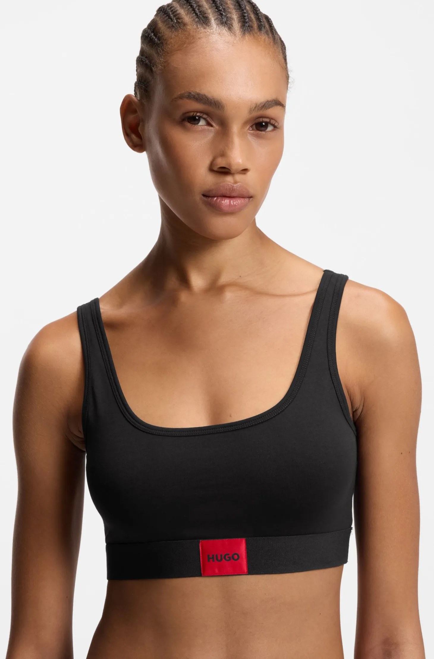 Stretch-cotton bralette with red logo label