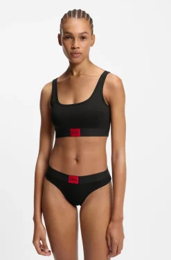 Stretch-cotton briefs with red logo label