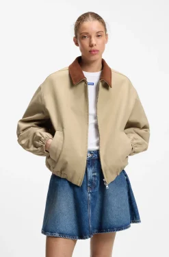 Stretch-cotton jacket with contrast corduroy collar