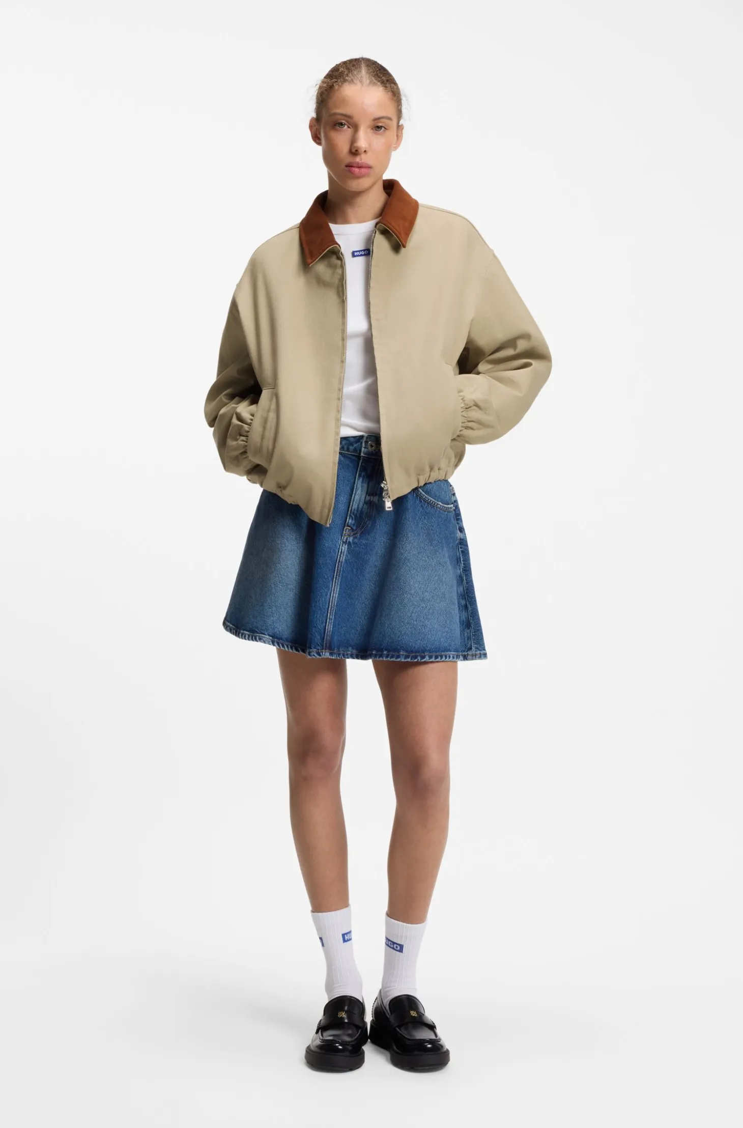 Stretch-cotton jacket with contrast corduroy collar