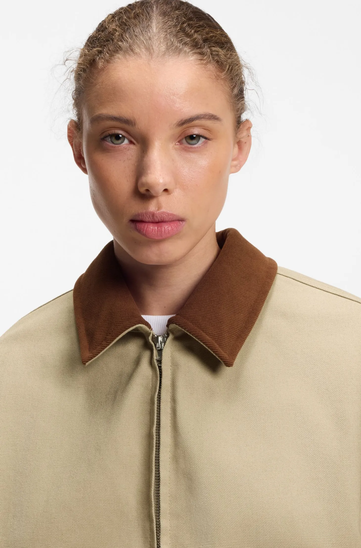 Stretch-cotton jacket with contrast corduroy collar
