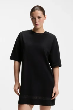 Stretch-cotton night dress with mesh insert