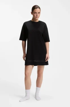 Stretch-cotton night dress with mesh insert
