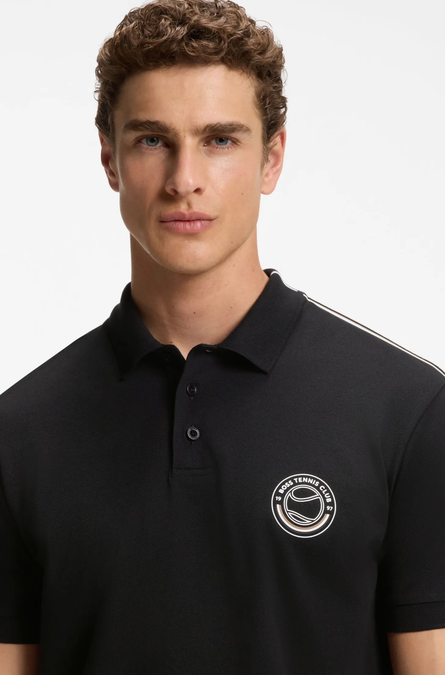 Stretch-cotton polo shirt with tennis-inspired logo
