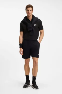 Stretch-cotton polo shirt with tennis-inspired logo