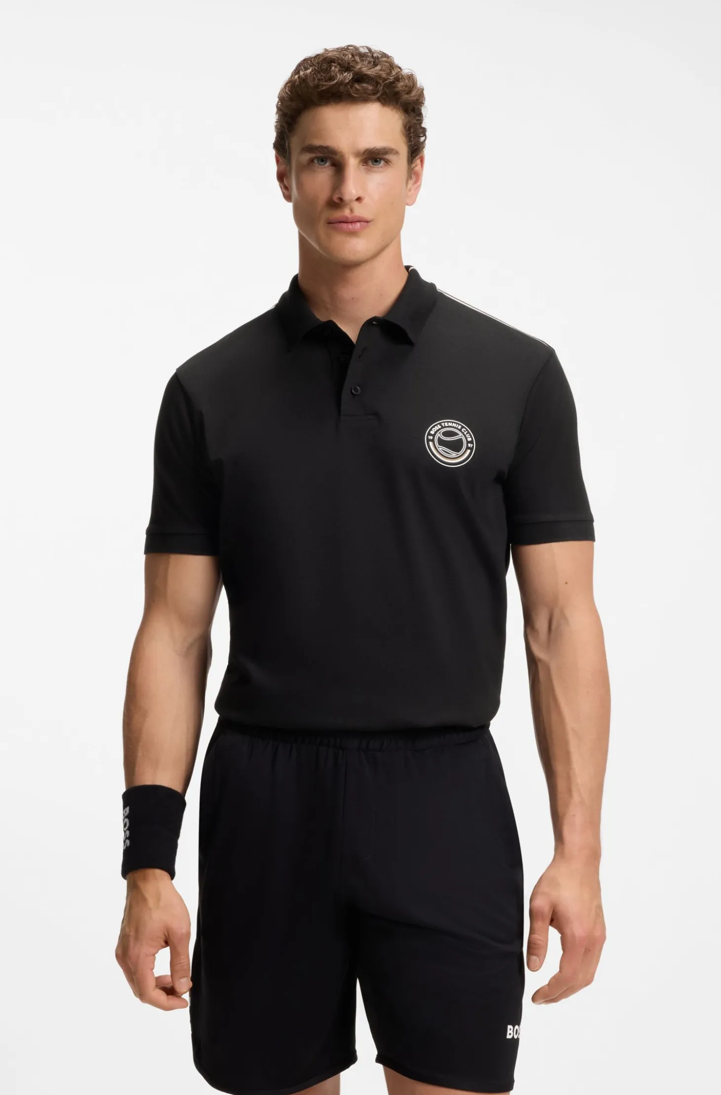 Stretch-cotton polo shirt with tennis-inspired logo