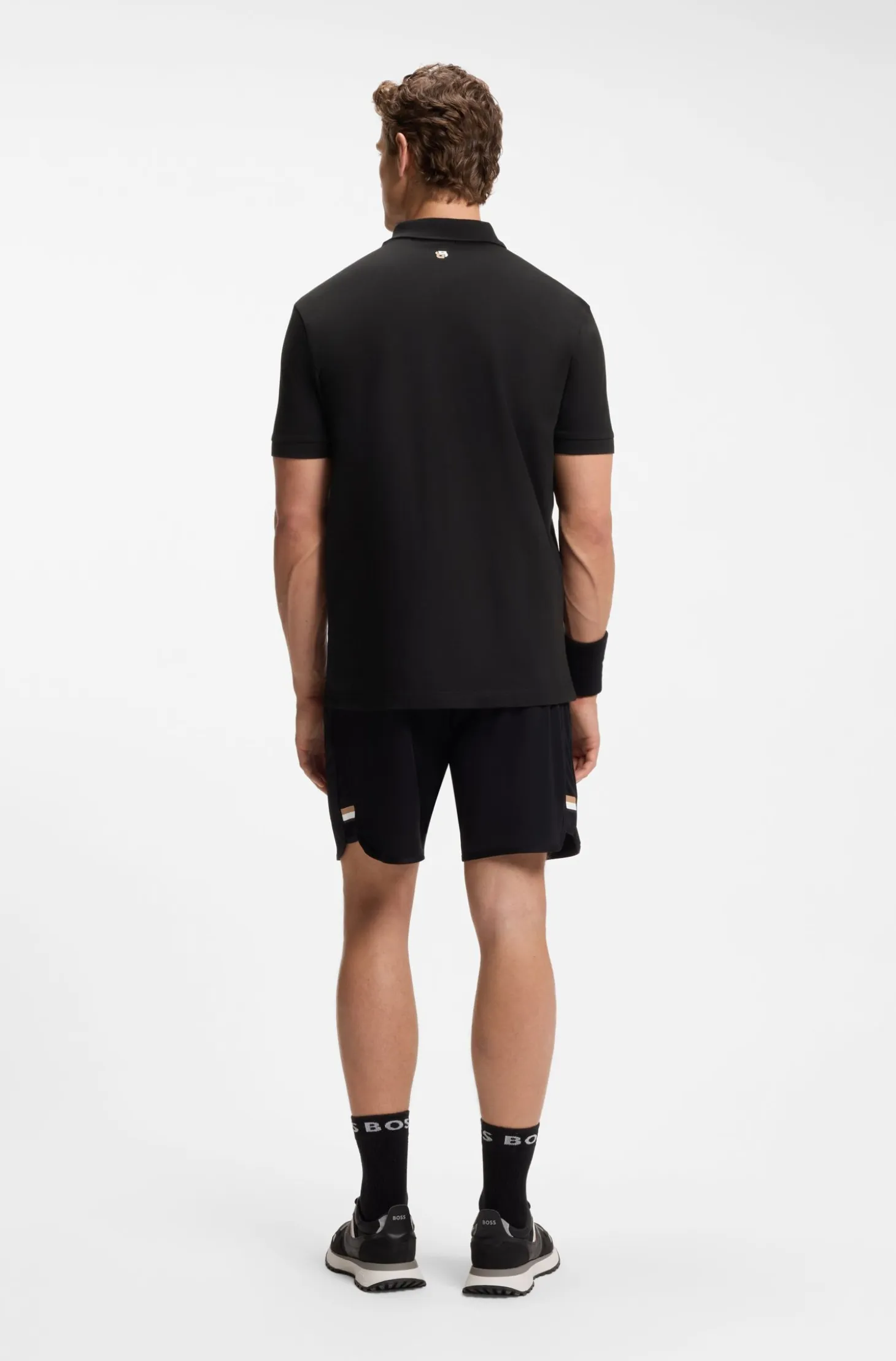 Stretch-cotton polo shirt with tennis-inspired logo
