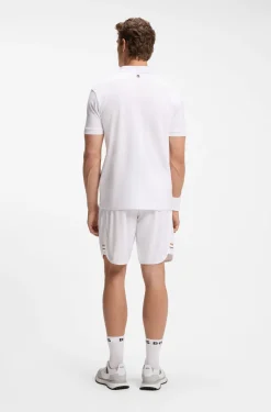 Stretch-cotton polo shirt with tennis-inspired logo