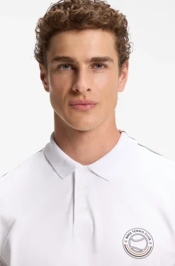 Stretch-cotton polo shirt with tennis-inspired logo