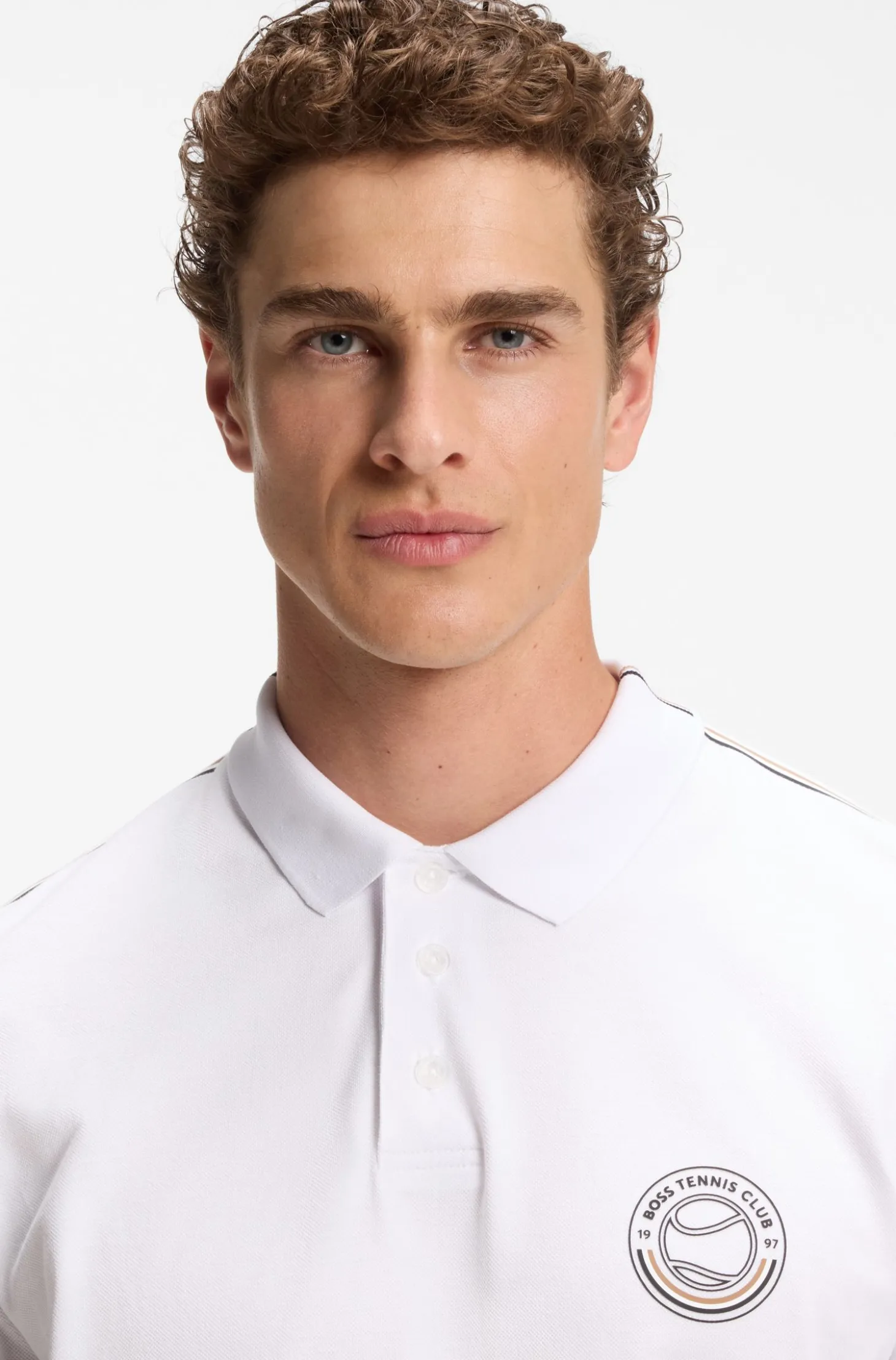 Stretch-cotton polo shirt with tennis-inspired logo