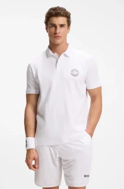 Stretch-cotton polo shirt with tennis-inspired logo