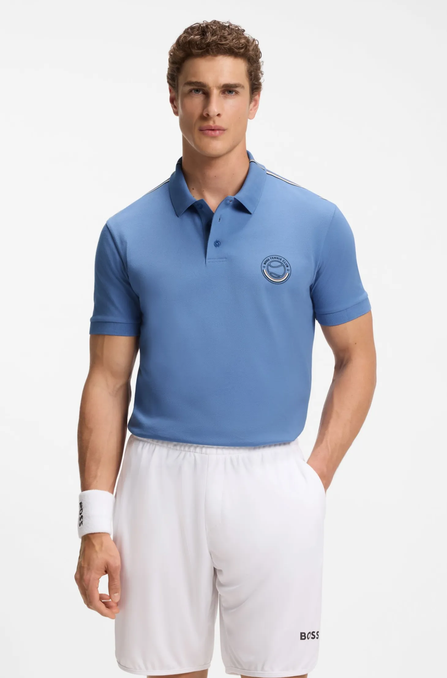 Stretch-cotton polo shirt with tennis-inspired logo