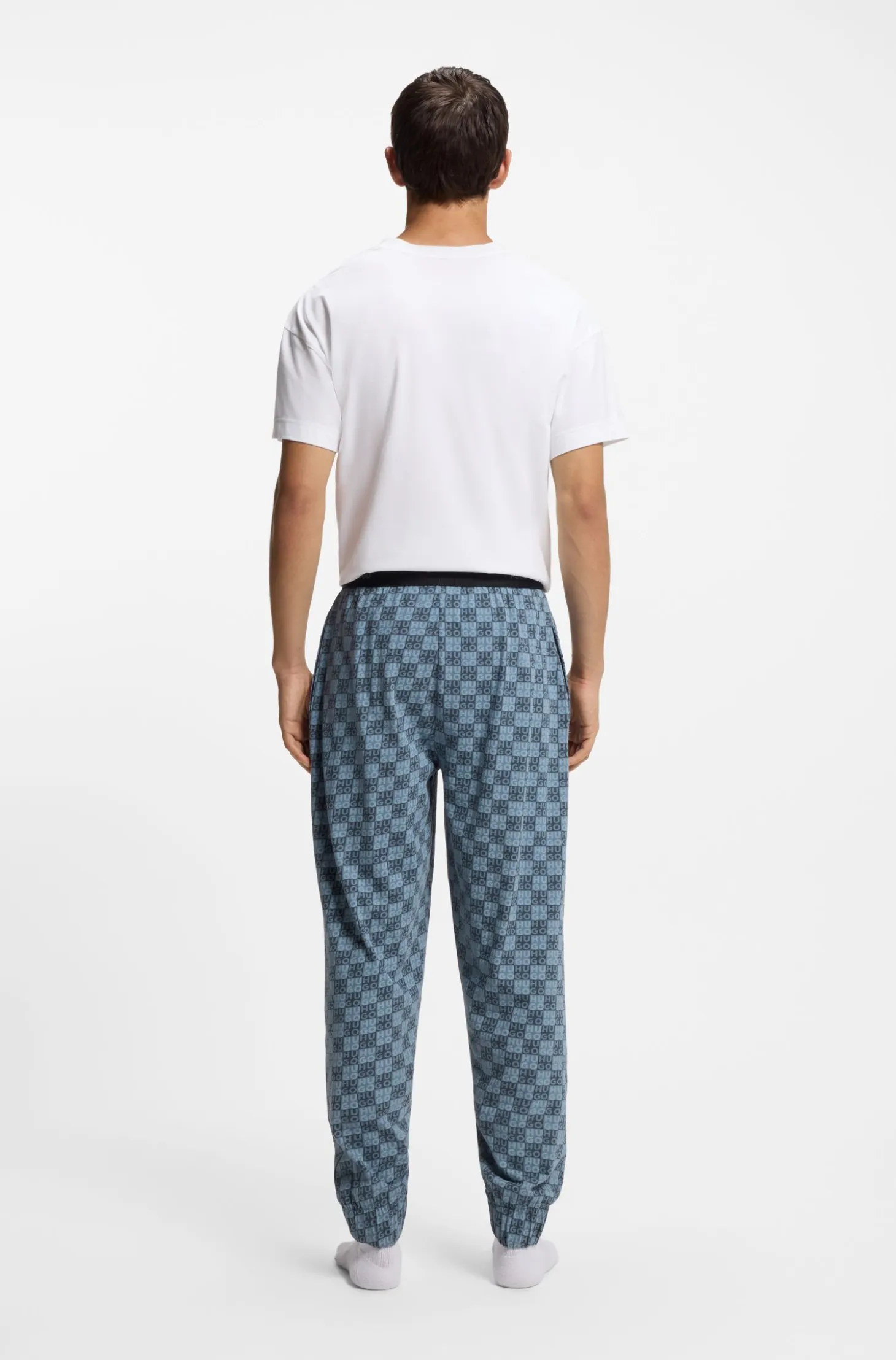 Stretch-cotton pyjama bottoms with stacked-logo print