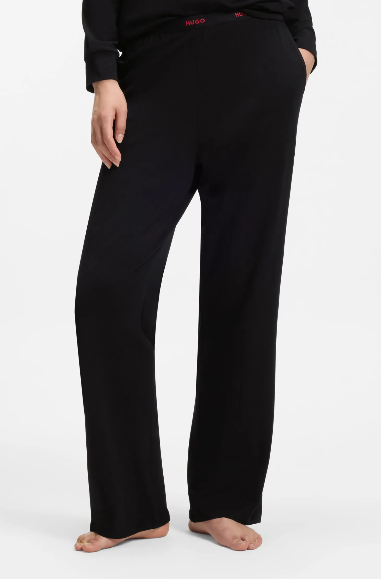 Stretch-cotton pyjama bottoms with logo waistband
