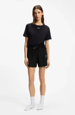 Stretch-cotton pyjama shorts with branded cords
