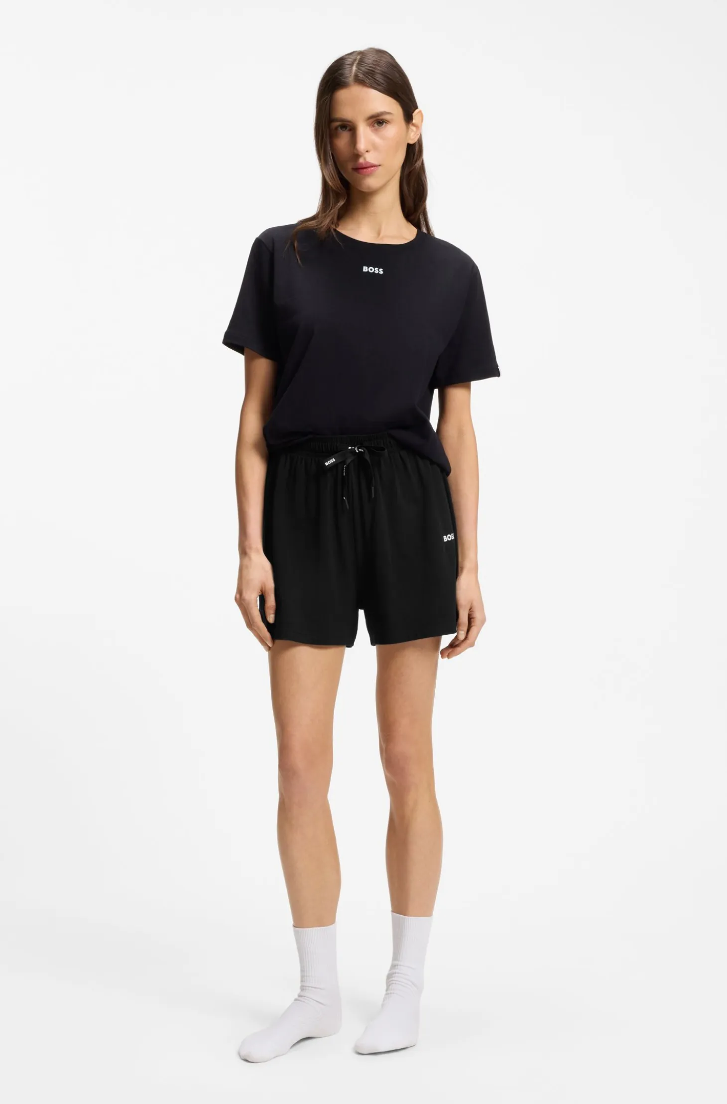 Stretch-cotton pyjama shorts with branded cords