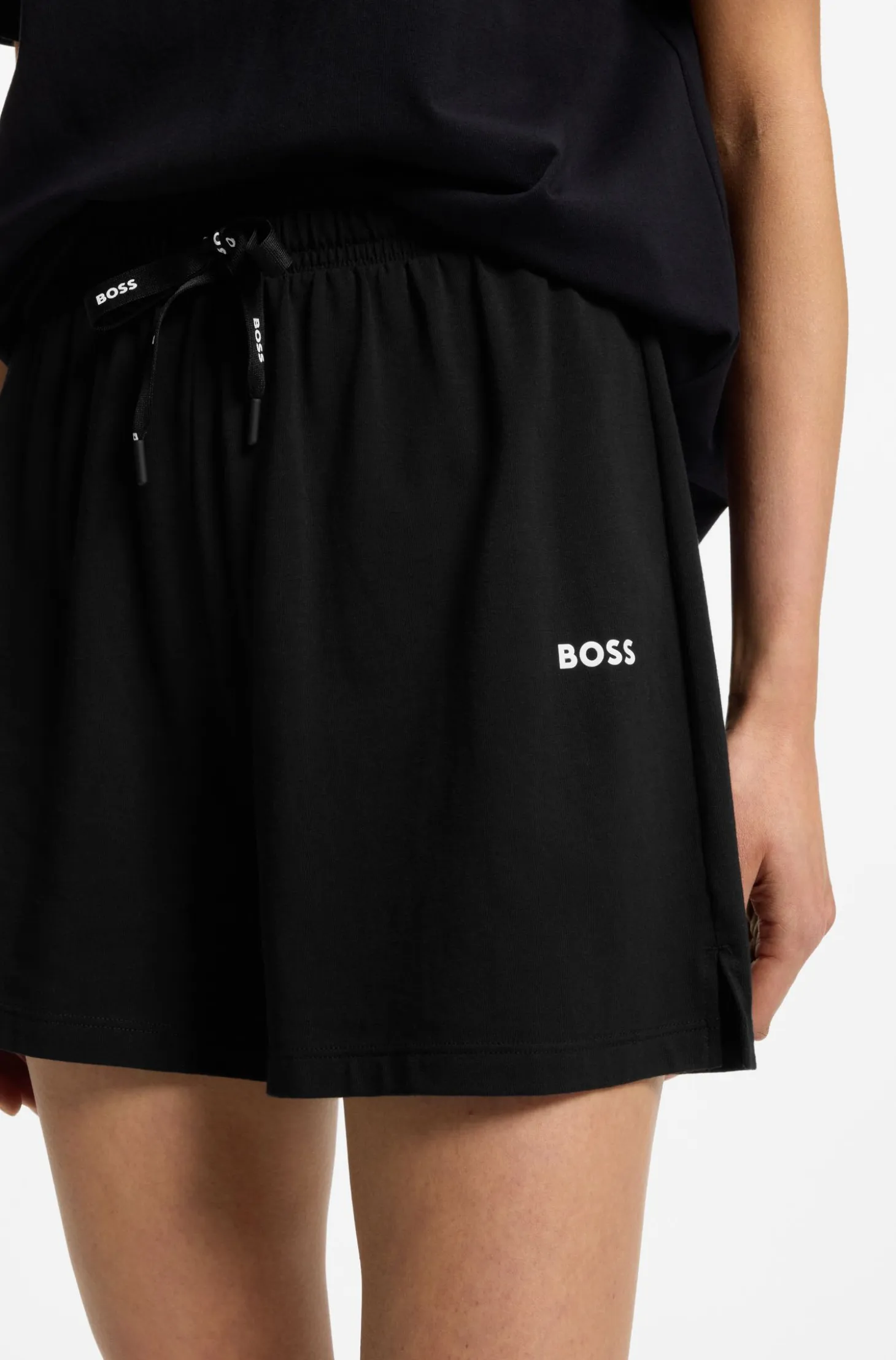 Stretch-cotton pyjama shorts with branded cords