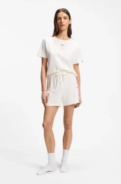 Stretch-cotton pyjama shorts with branded cords