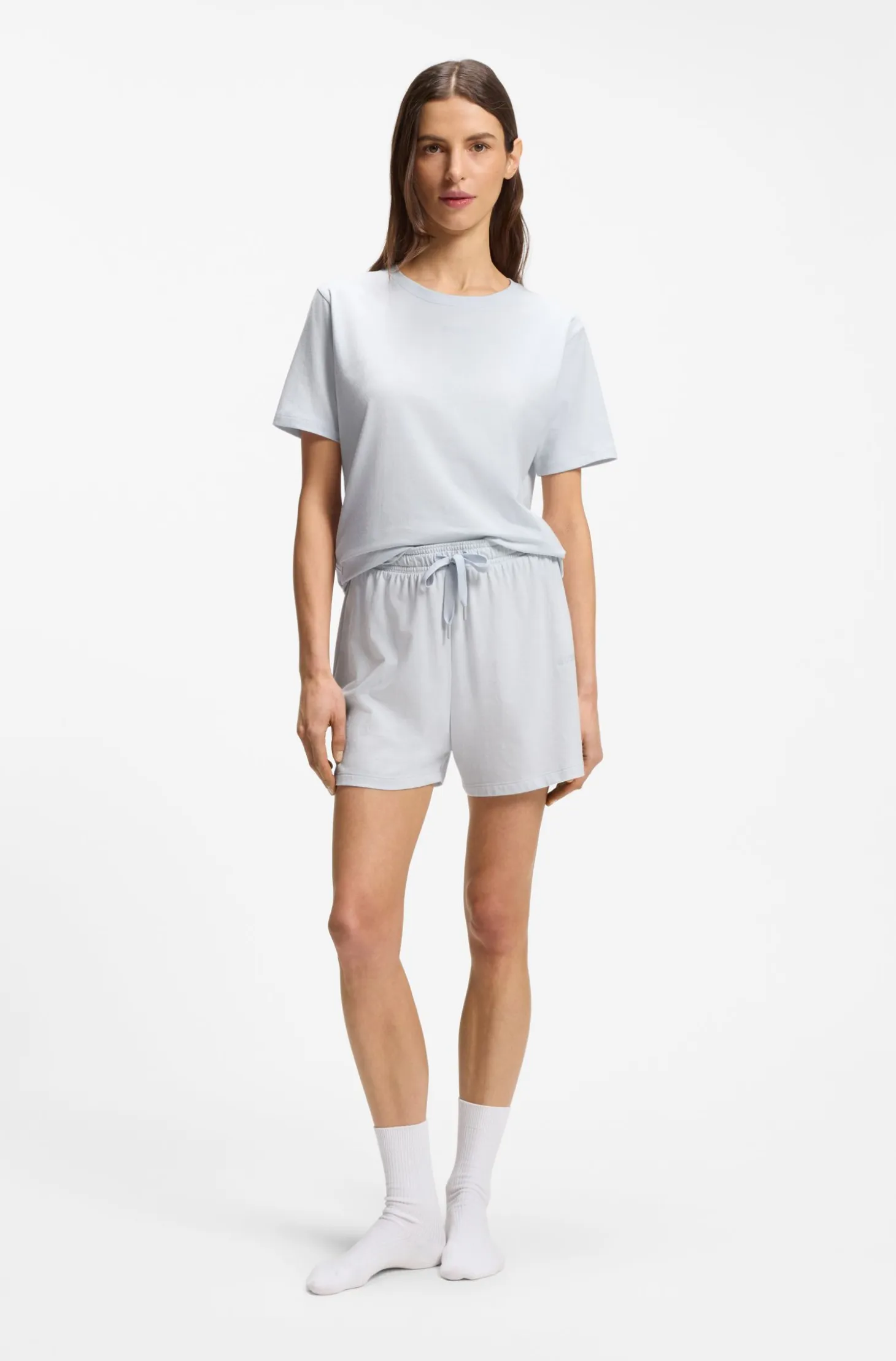 Stretch-cotton pyjama shorts with branded cords