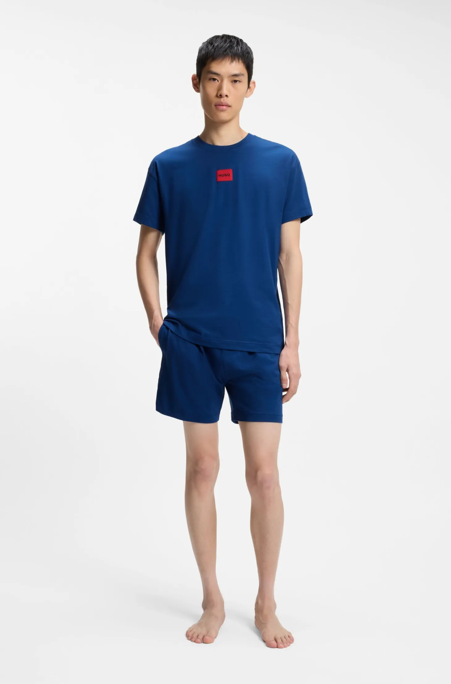 Stretch-cotton pyjamas with logo labels
