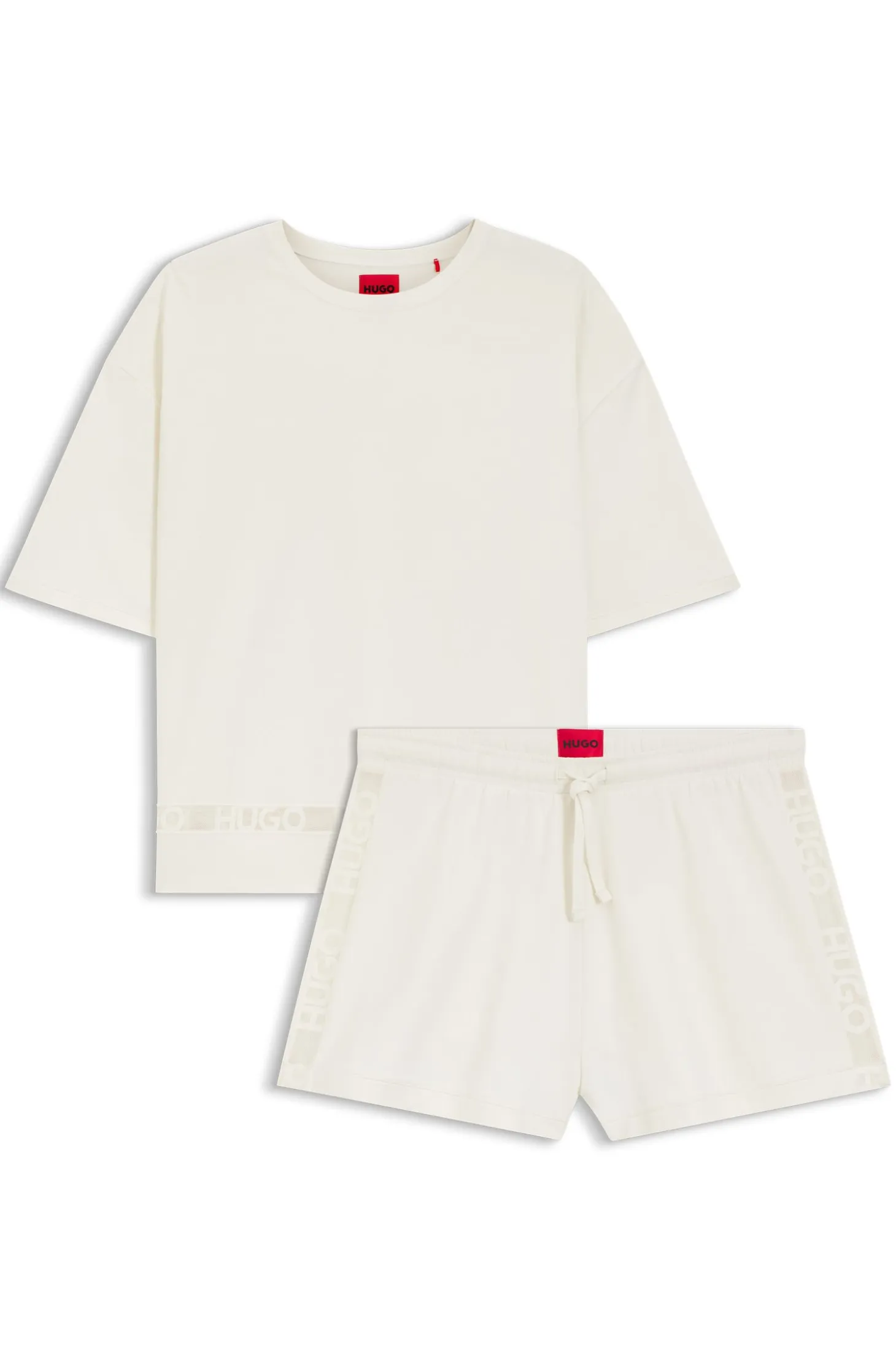 Stretch-cotton pyjamas with mesh logo inserts