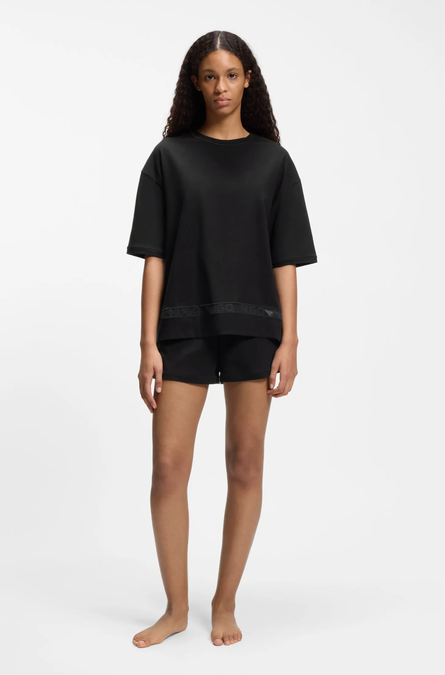 Stretch-cotton pyjamas with mesh logo inserts