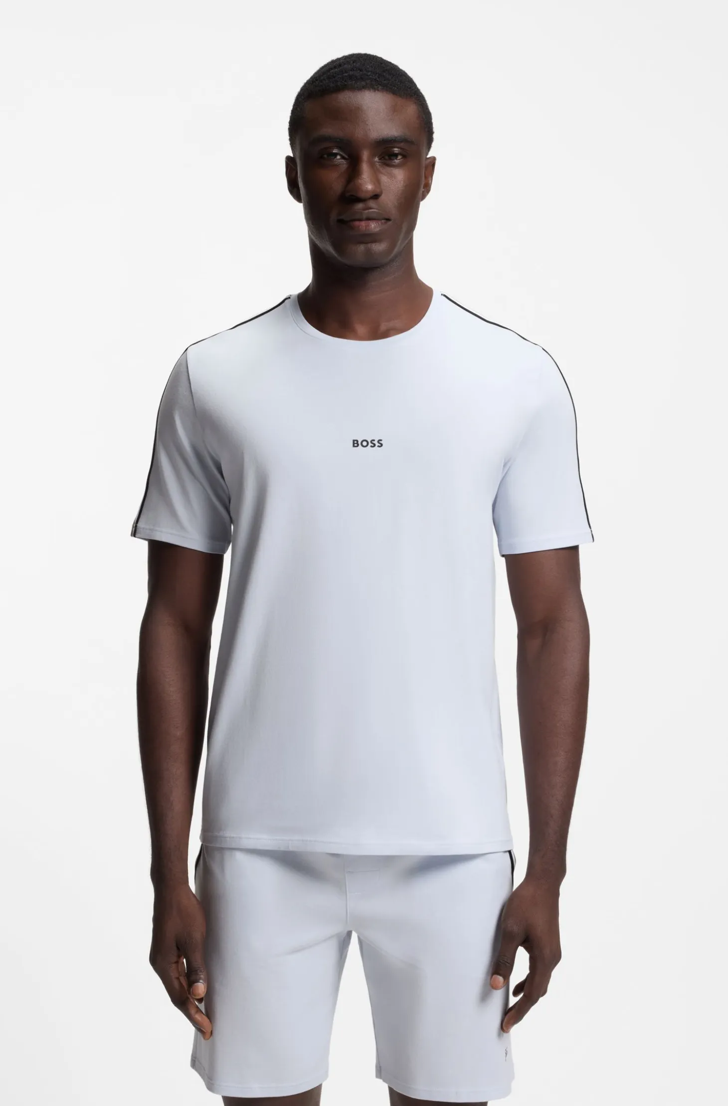 Stretch-cotton pyjama top with signature-stripe tape