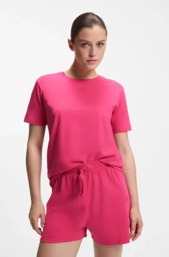 Stretch-cotton pyjama T-shirt with logo print