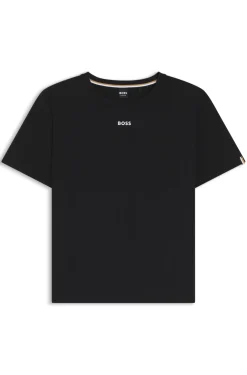 Stretch-cotton pyjama T-shirt with logo print