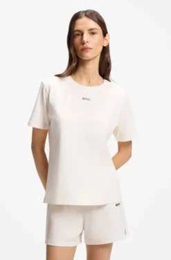 Stretch-cotton pyjama T-shirt with logo print