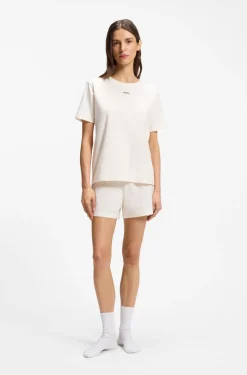 Stretch-cotton pyjama T-shirt with logo print