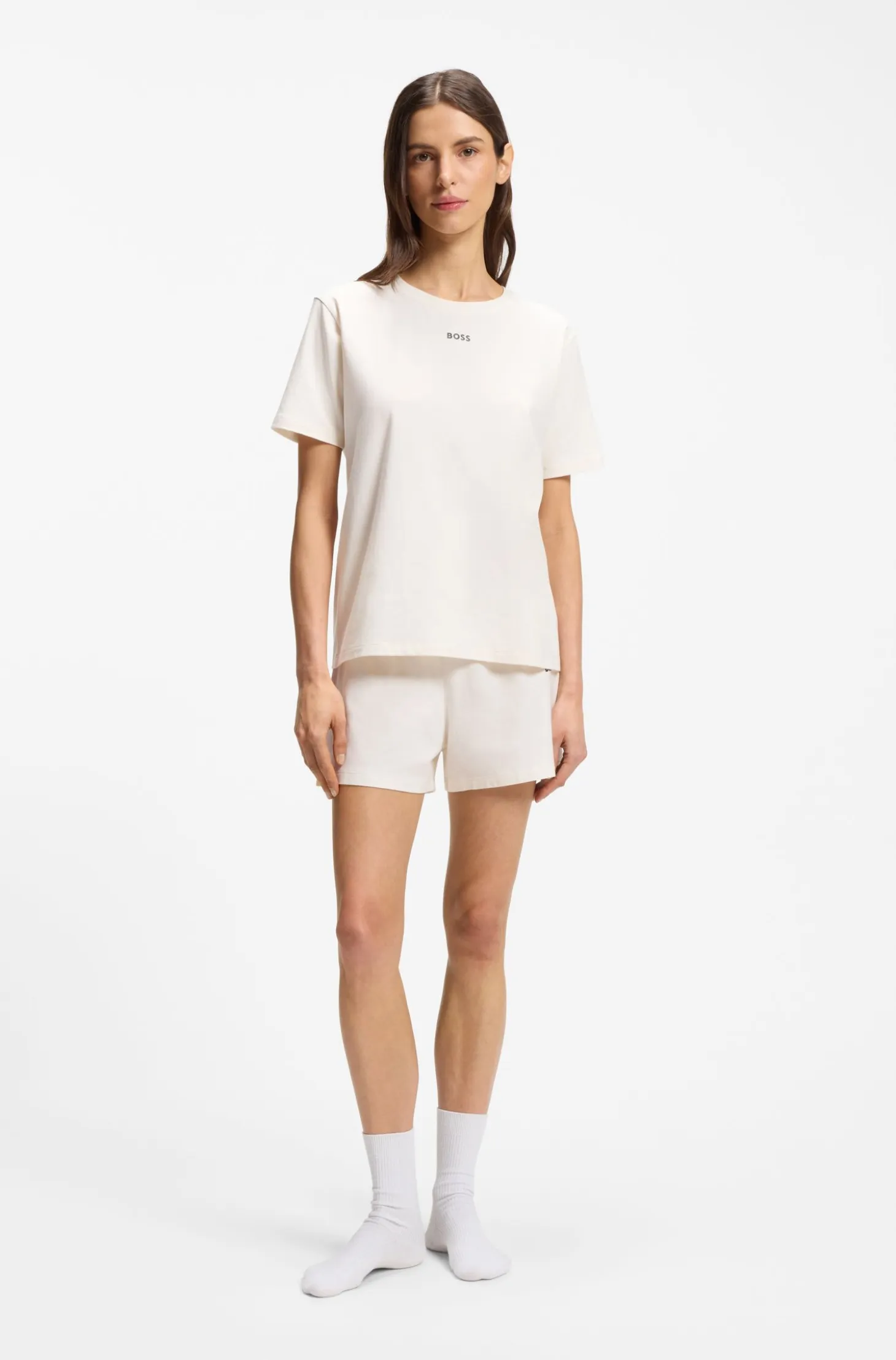 Stretch-cotton pyjama T-shirt with logo print