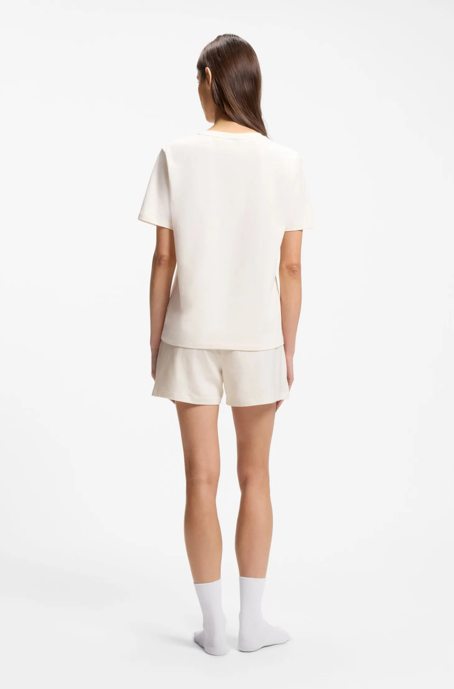 Stretch-cotton pyjama T-shirt with logo print