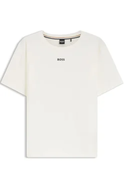Stretch-cotton pyjama T-shirt with logo print