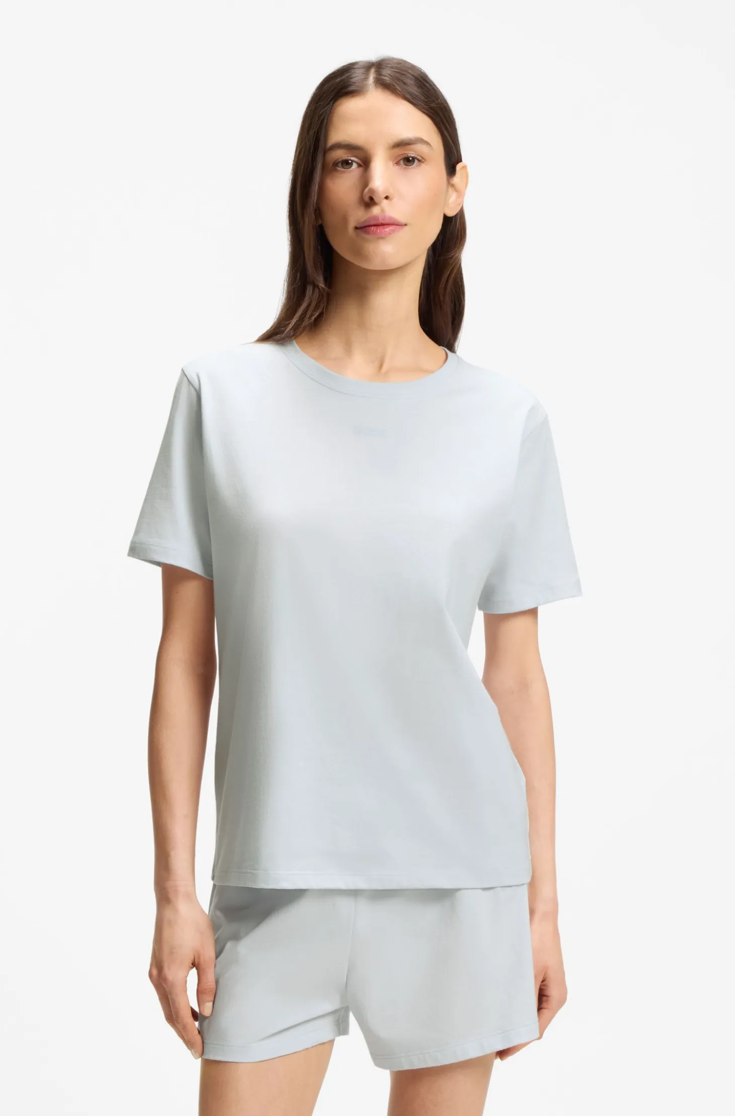 Stretch-cotton pyjama T-shirt with logo print