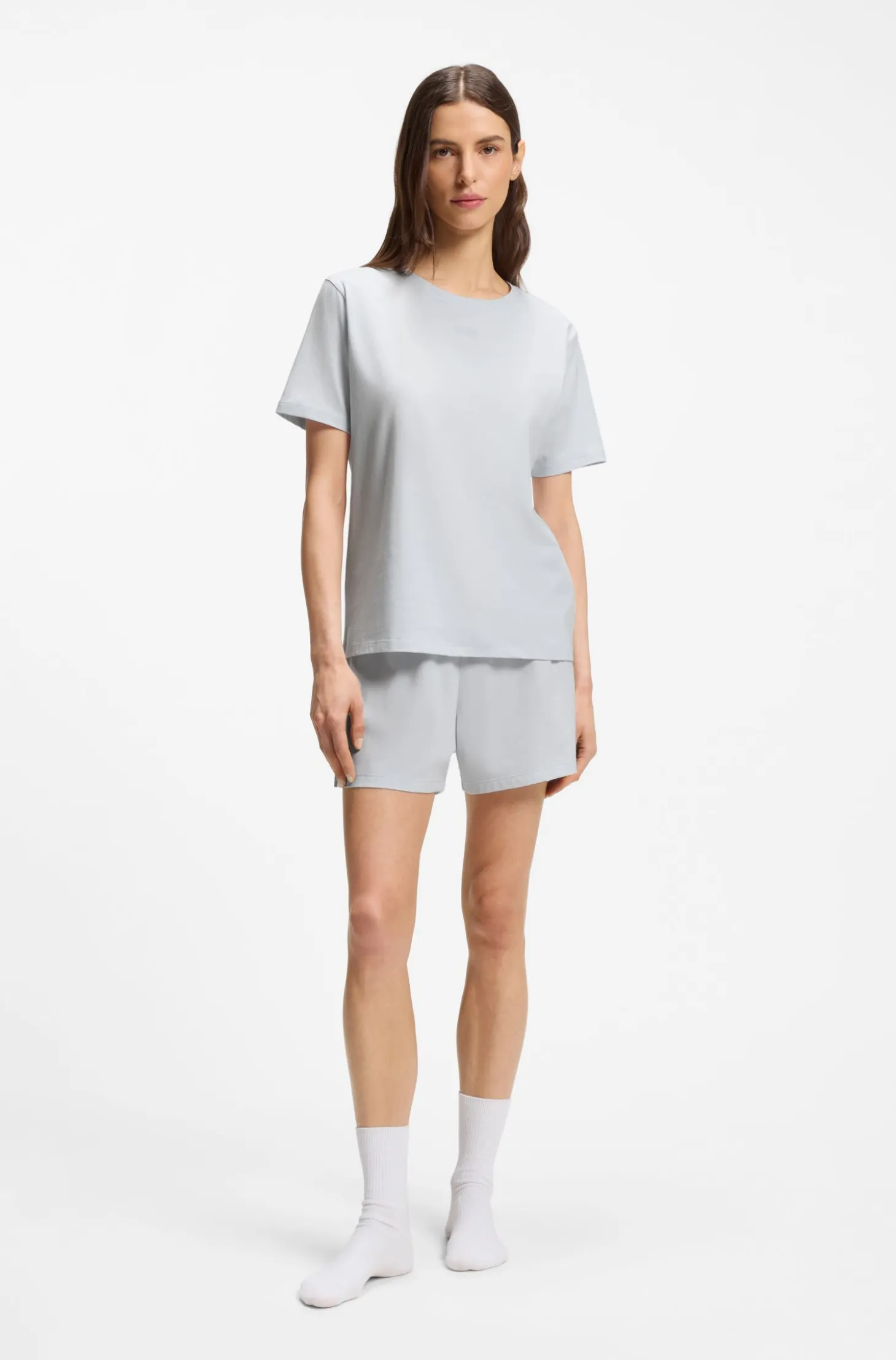 Stretch-cotton pyjama T-shirt with logo print