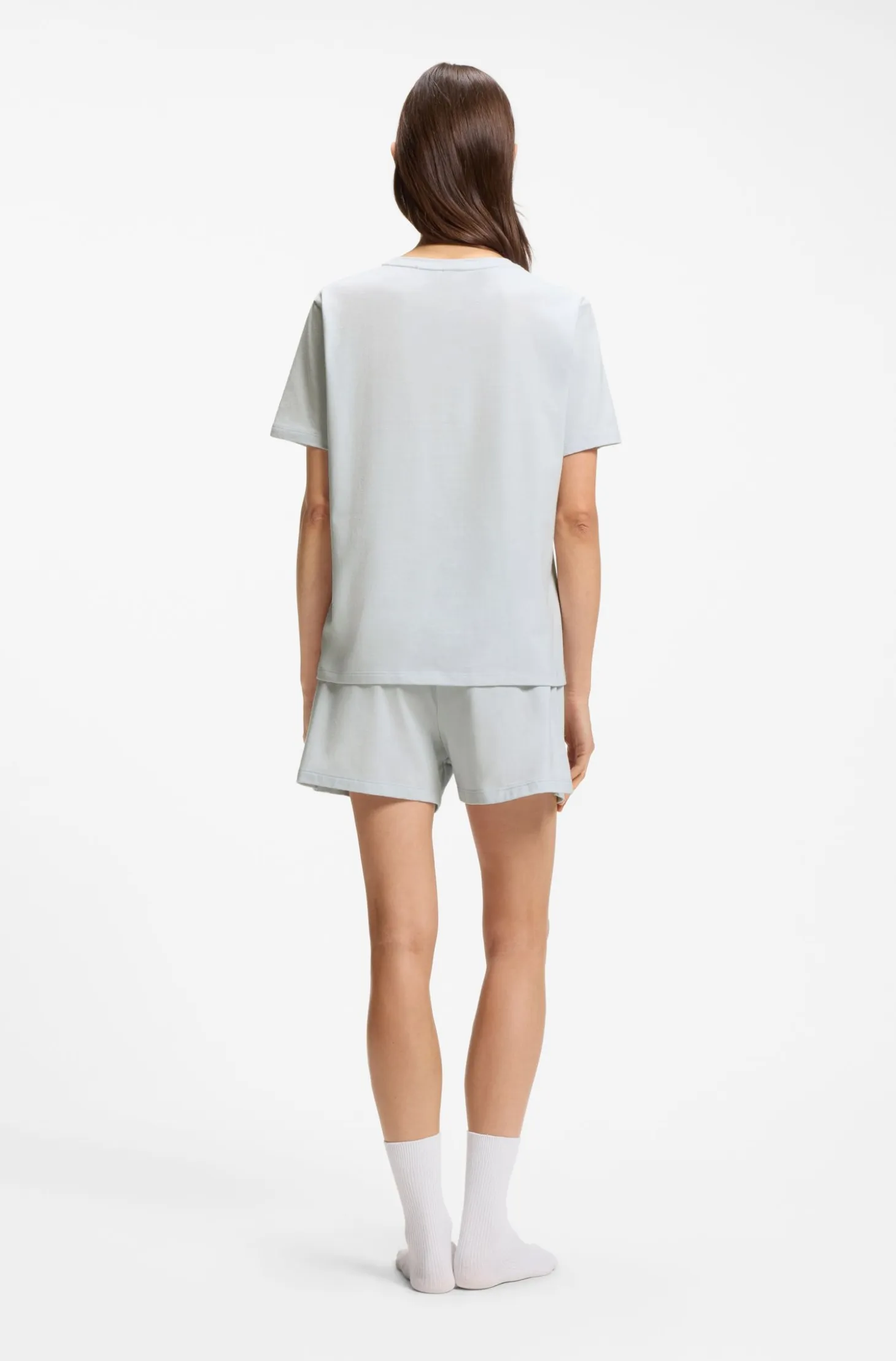 Stretch-cotton pyjama T-shirt with logo print