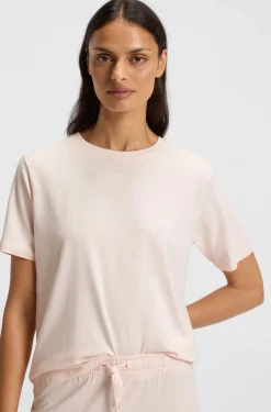 Stretch-cotton pyjama T-shirt with logo print