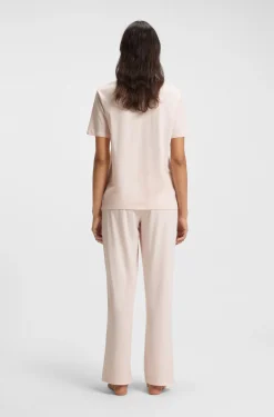Stretch-cotton pyjama T-shirt with logo print