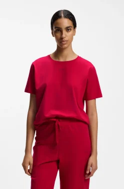 Stretch-cotton pyjama T-shirt with logo print