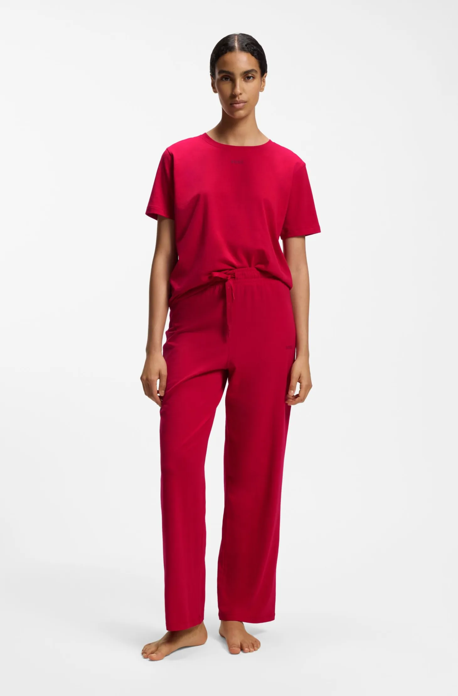 Stretch-cotton pyjama T-shirt with logo print