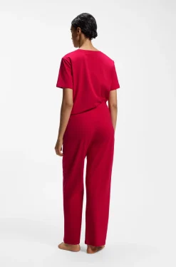 Stretch-cotton pyjama T-shirt with logo print
